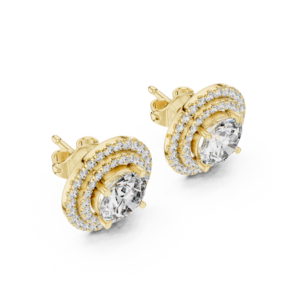 Glamorous Halo Round Lab Diamond Stud Earrings – Premium Double Halo Style for Women