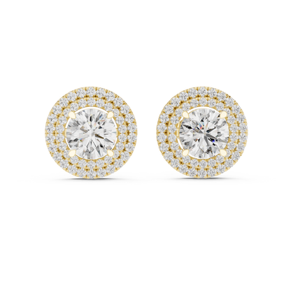 Glamorous Halo Round Lab Diamond Stud Earrings – Premium Double Halo Style for Women