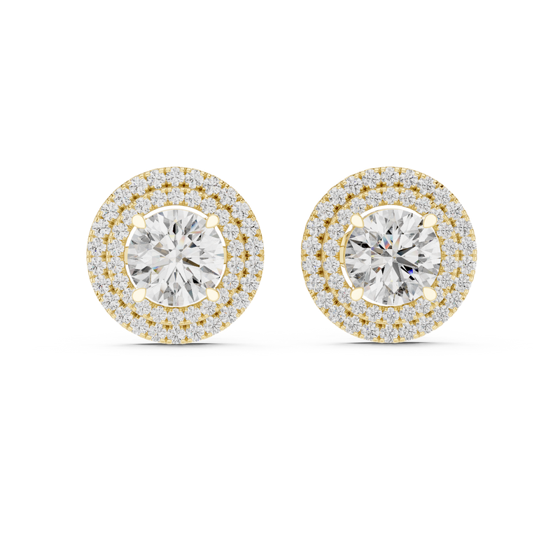 Glamorous Halo Round Lab Diamond Stud Earrings – Premium Double Halo Style for Women