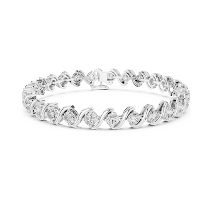 Divine Handcrafted Wave Design Round Lab Diamond Tennis Bracelet for Women