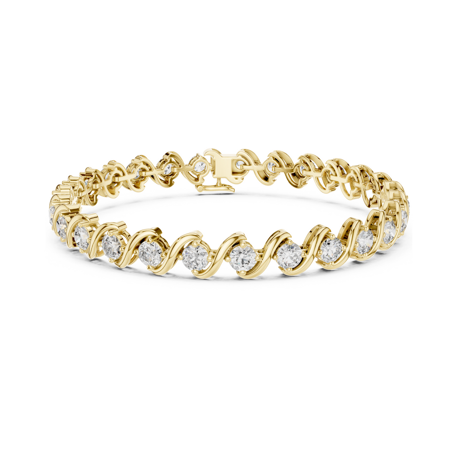 Divine Handcrafted Wave Design Round Lab Diamond Tennis Bracelet for Women