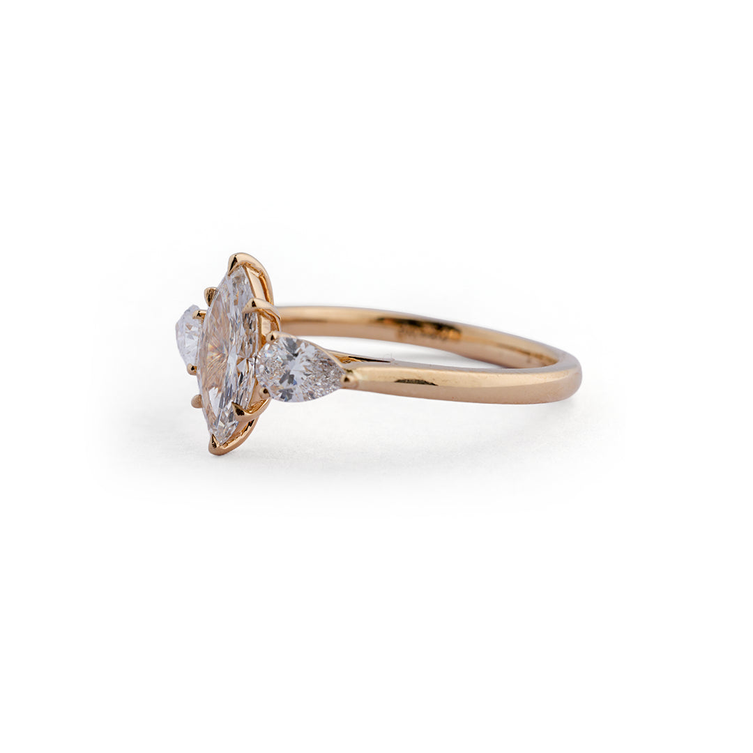 Marquise and pear three-stone lab-grown diamond ring - design VLR-1921