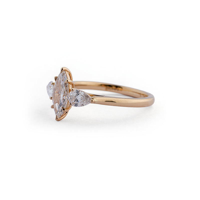 Marquise and pear three-stone lab-grown diamond ring - design VLR-1921
