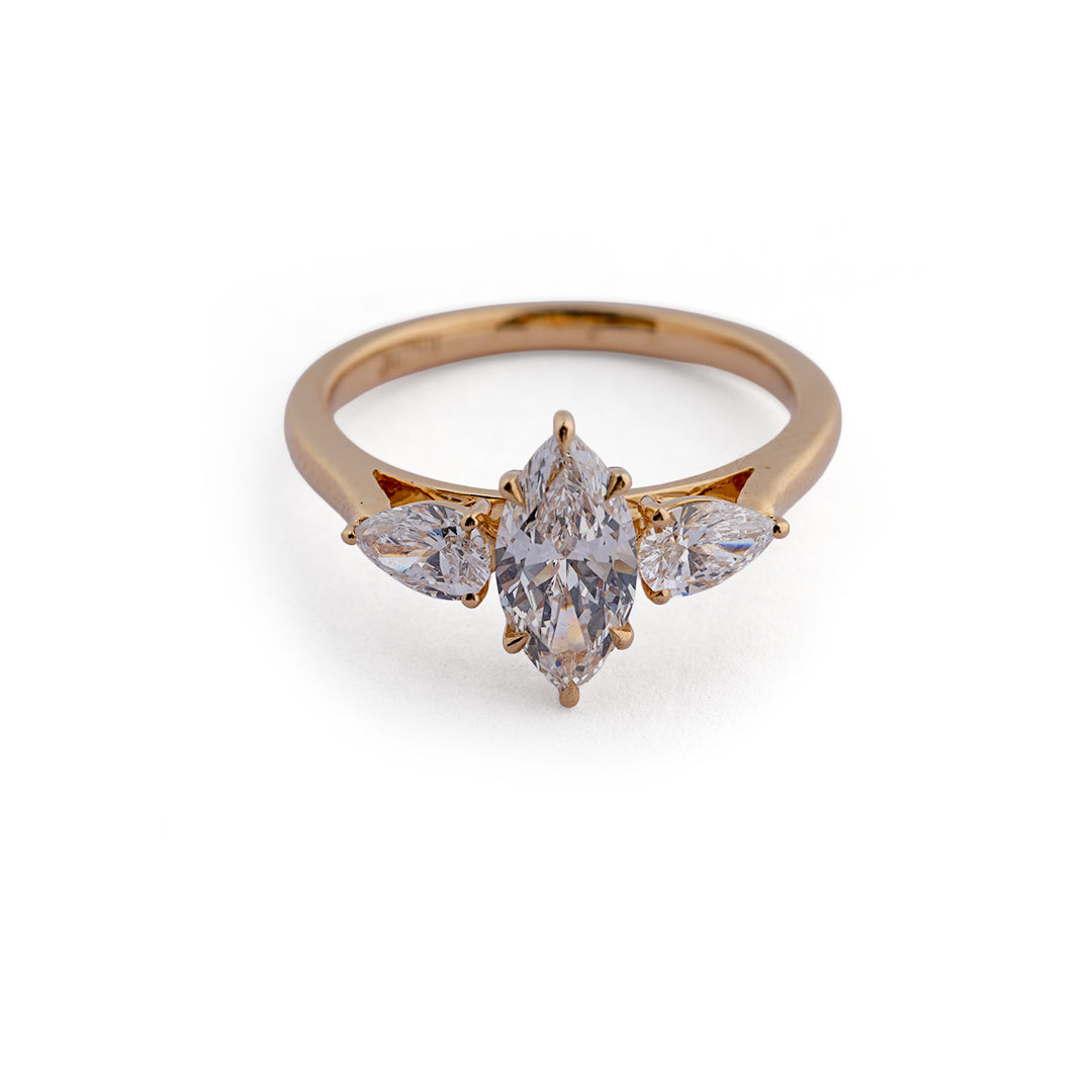Marquise and pear three-stone lab-grown diamond ring - design VLR-1921