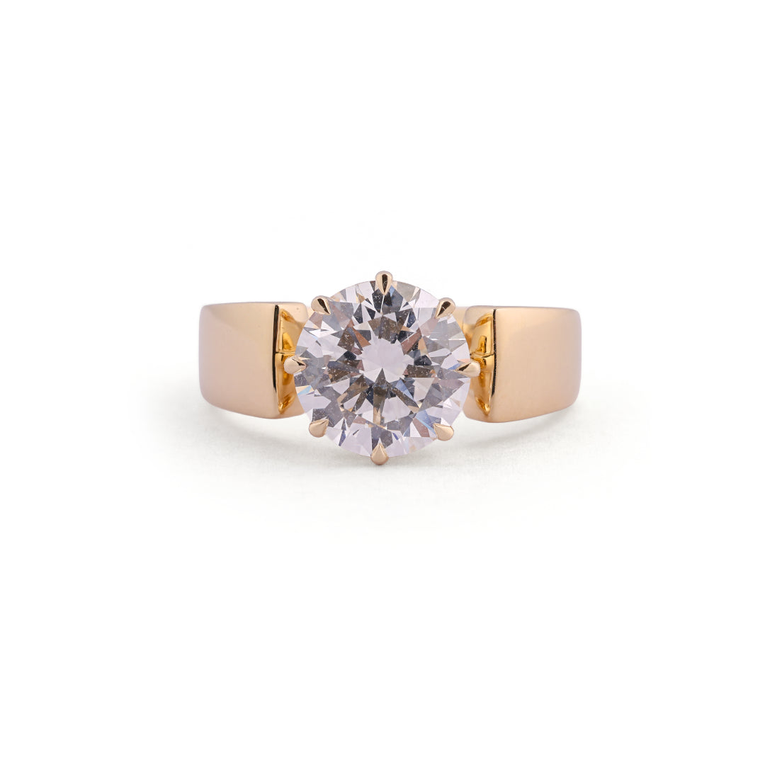 Round solitaire lab-grown diamond ring with sculpted shoulders - design VLR-1934