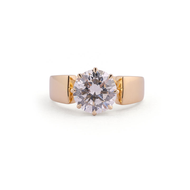 Round solitaire lab-grown diamond ring with sculpted shoulders - design VLR-1934