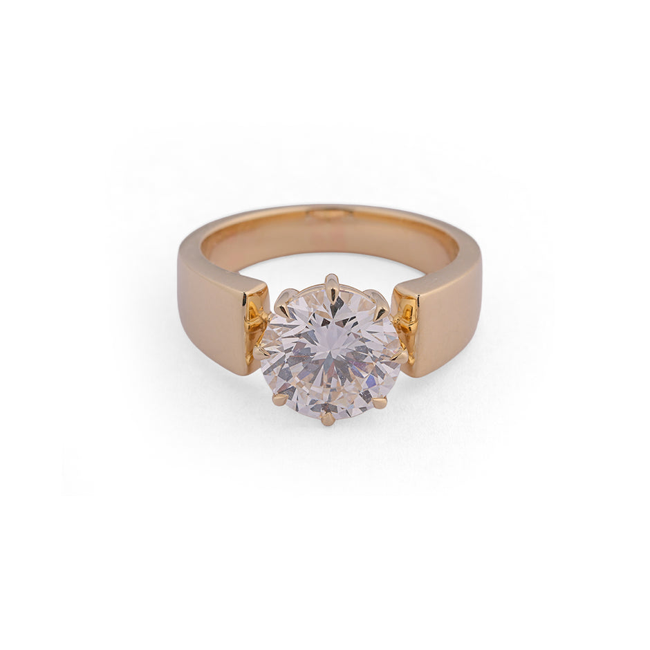 Round solitaire lab-grown diamond ring with sculpted shoulders - design VLR-1934