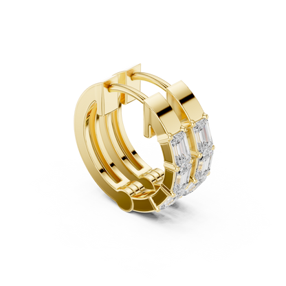 Gold Diamond Embellished Simple Hoop Lab Diamond Earrings