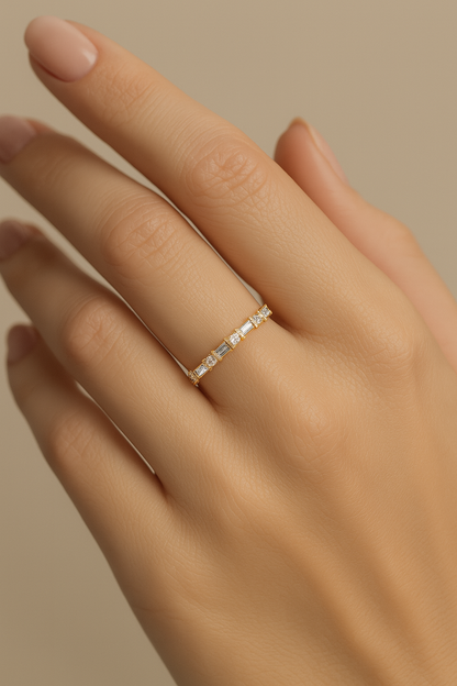 Baguette And Round Diamond Band – Lab Grown Diamond Finger Ring