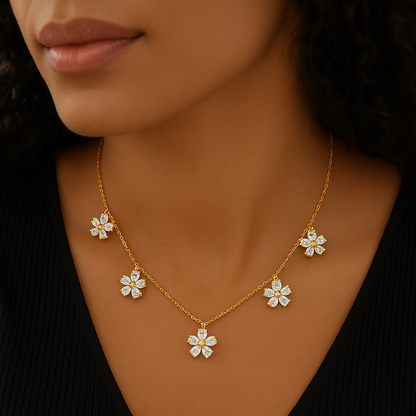 Enchanting Pear Shape Floral Lab Diamond Pendant Necklace