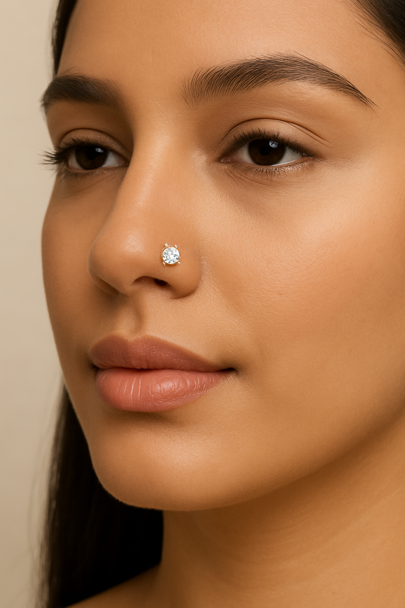 Diamond Nosepin With Individual Stone 10 Cents Round Lab Diamond