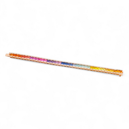 Princess Cut Multi Color Sapphire Tennis Bracelet in Gold For Women