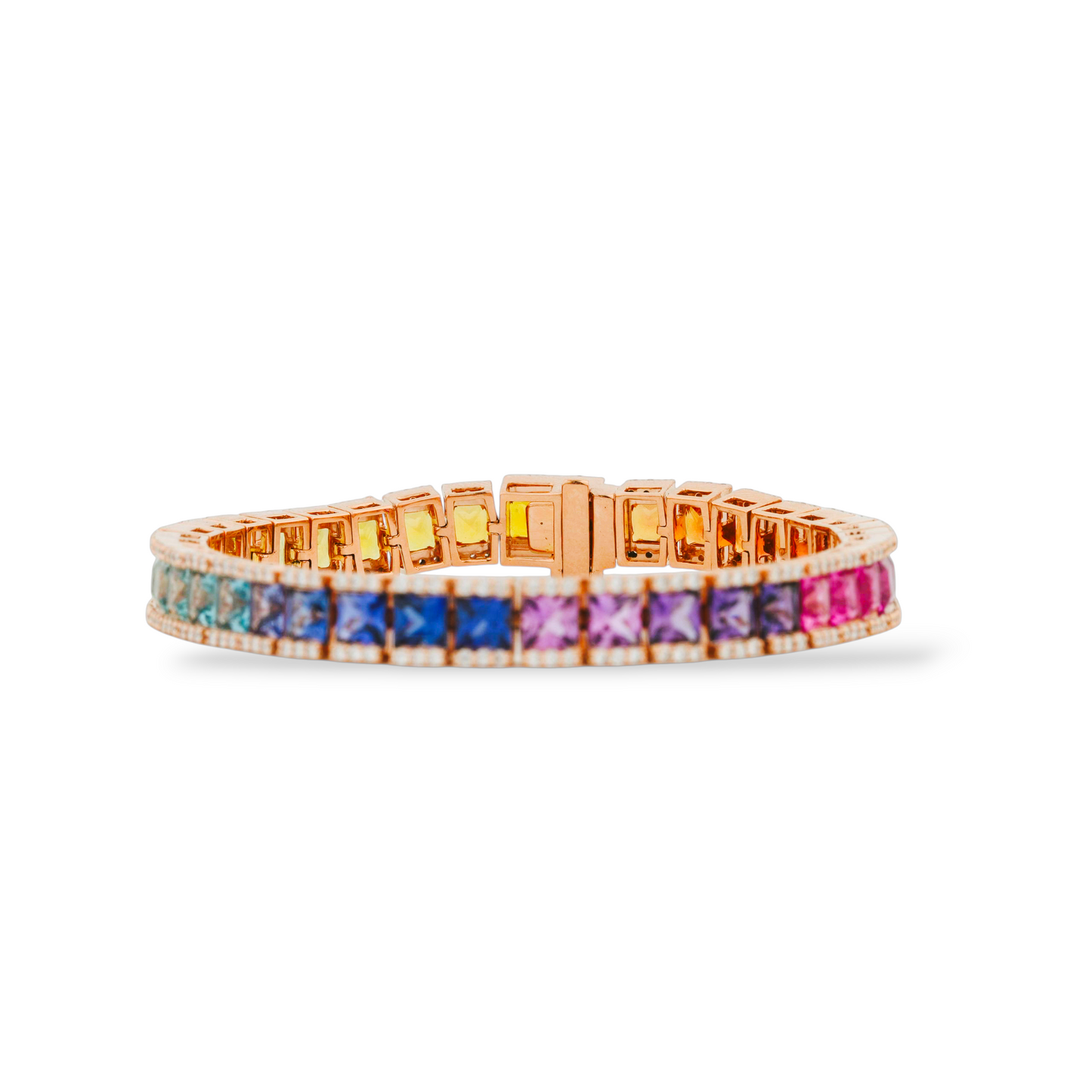Princess Cut Multi Color Sapphire Tennis Bracelet in Gold For Women