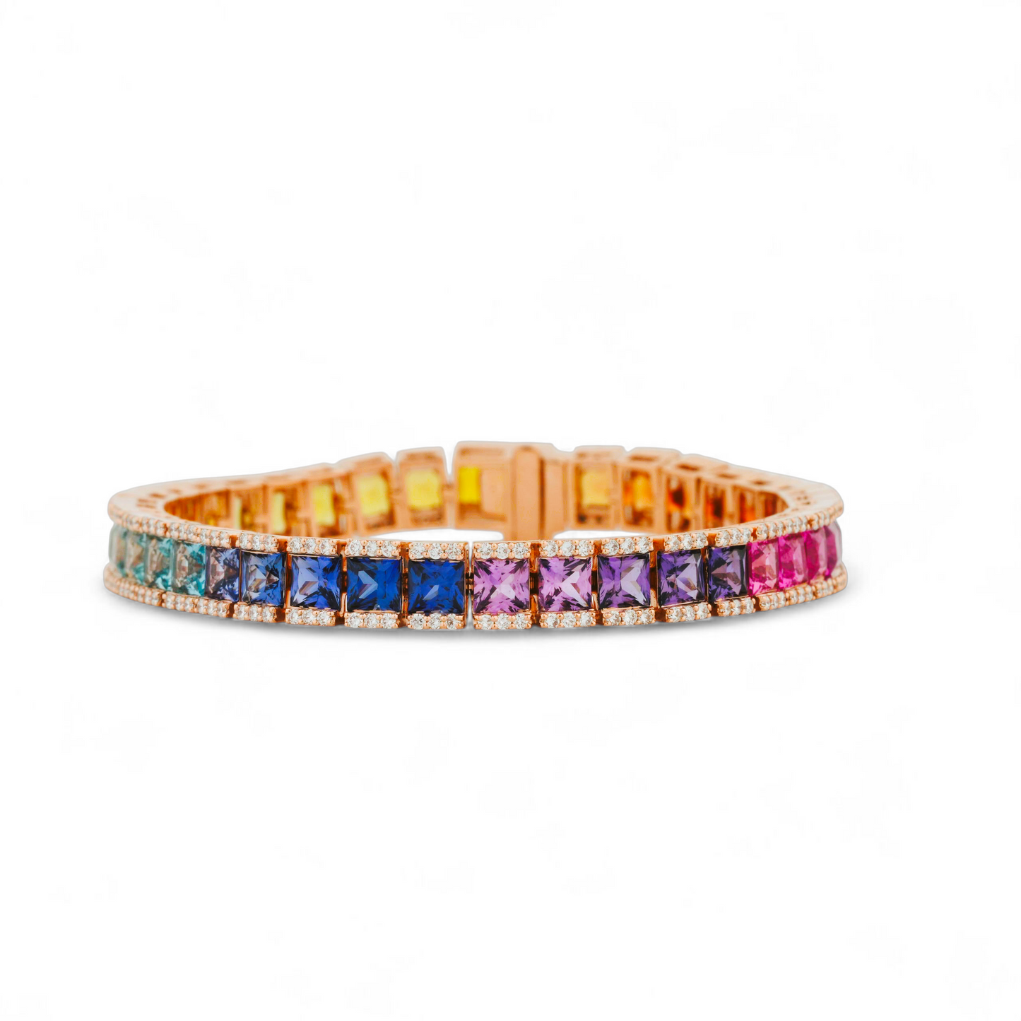 Princess Cut Multi Color Sapphire Tennis Bracelet in Gold For Women
