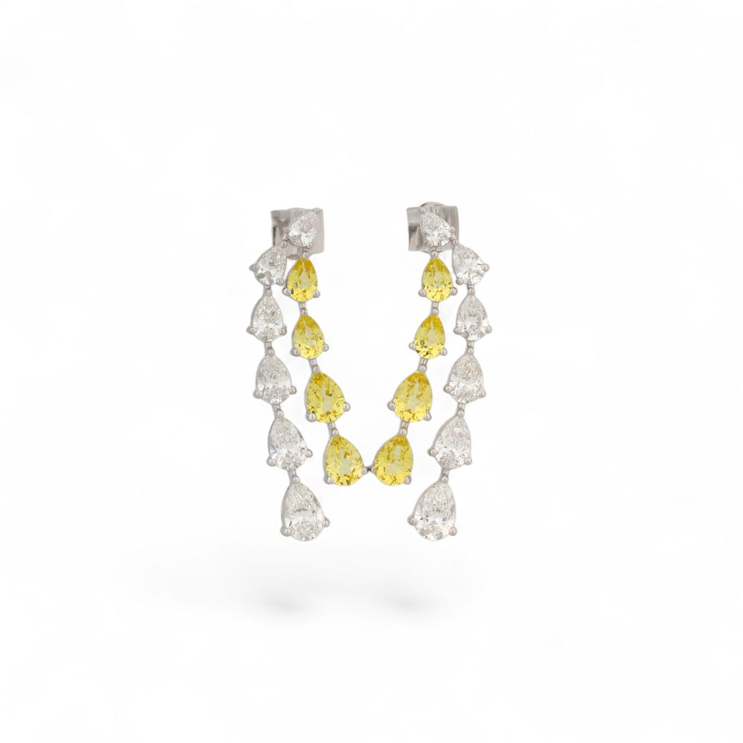 Long Drop Dancing Earring in Pear Lab Diamond and Yellow Sapphire