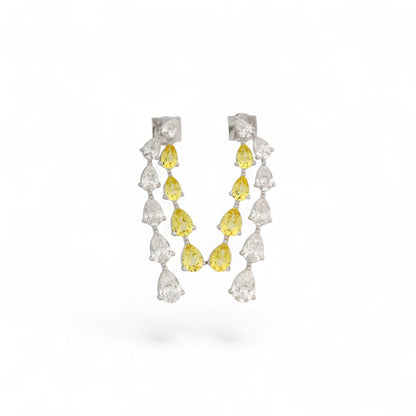 Long Drop Dancing Earring in Pear Lab Diamond and Yellow Sapphire