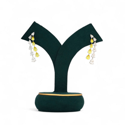 Long Drop Dancing Earring in Pear Lab Diamond and Yellow Sapphire