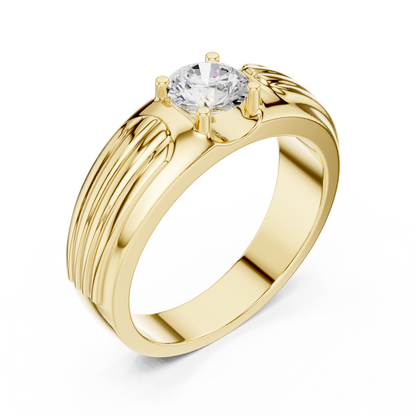Esteem Gold 75 Cents Round Solitaire Lab Diamond Ring For Men
