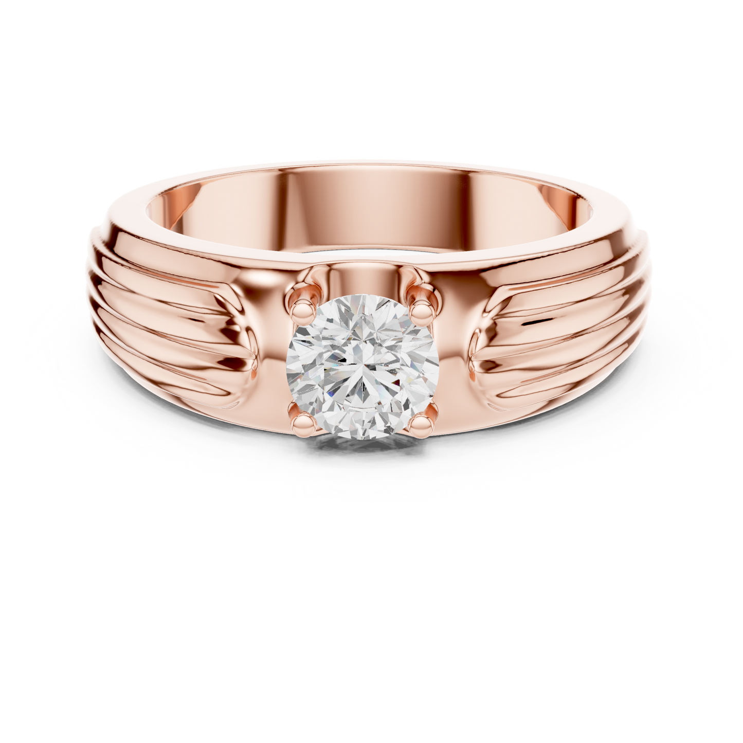 Esteem Gold 75 Cents Round Solitaire Lab Diamond Ring For Men