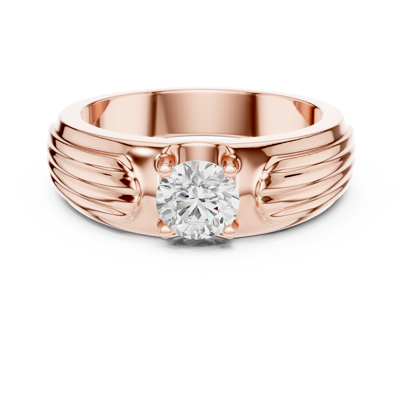 Esteem Gold 75 Cents Round Solitaire Lab Diamond Ring For Men