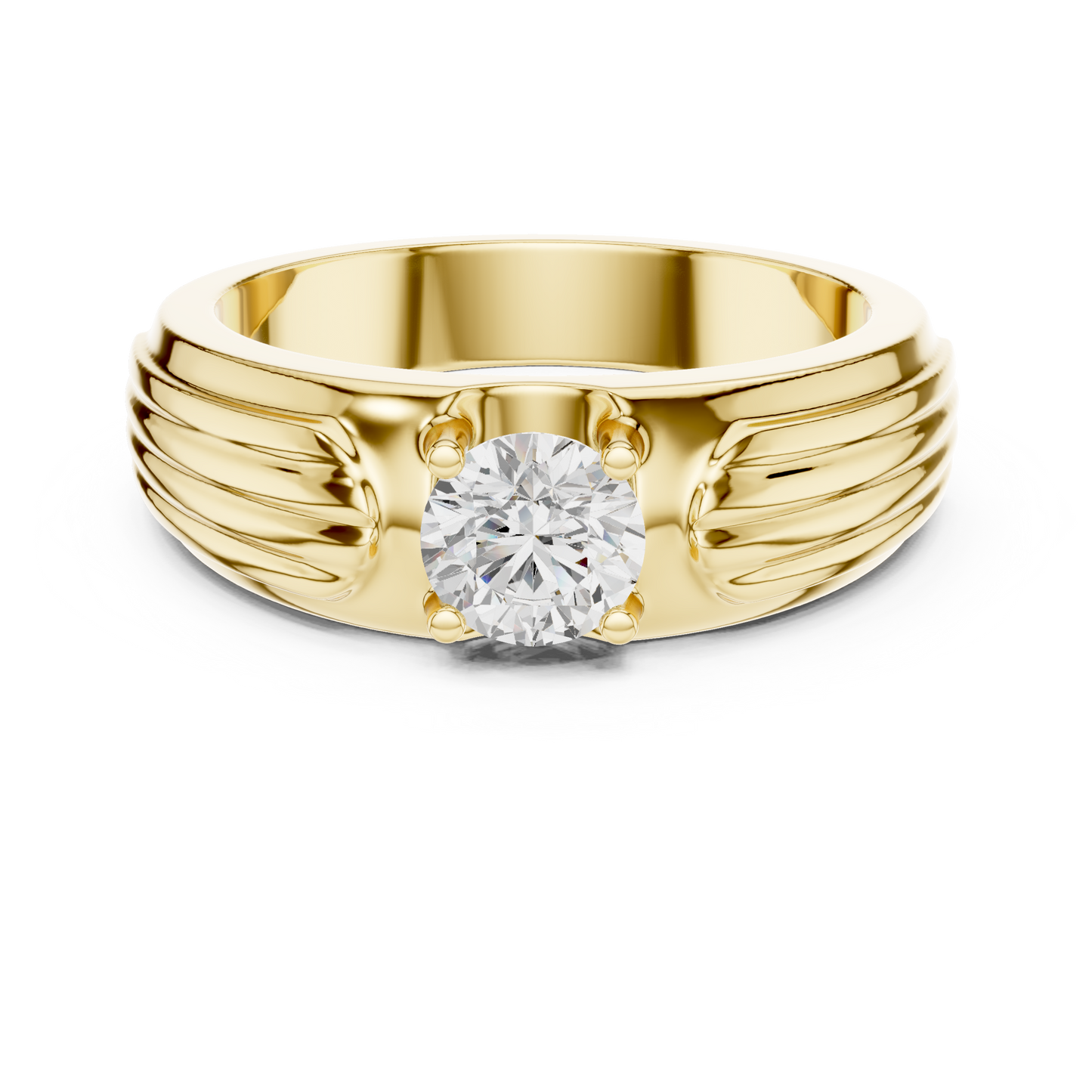 Esteem Gold 75 Cents Round Solitaire Lab Diamond Ring For Men