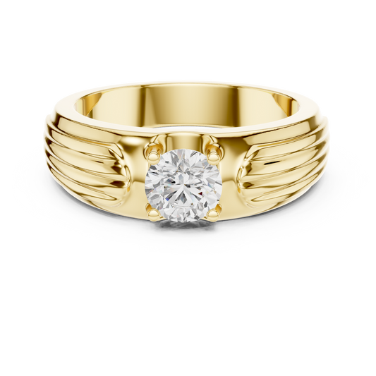 Esteem Gold 75 Cents Round Solitaire Lab Diamond Ring For Men