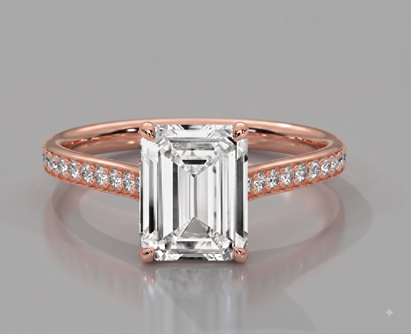 Celestial Emerald Spark Lab Diamond Ring – 2 Carat Solitaire with Pavé Side Band for Women