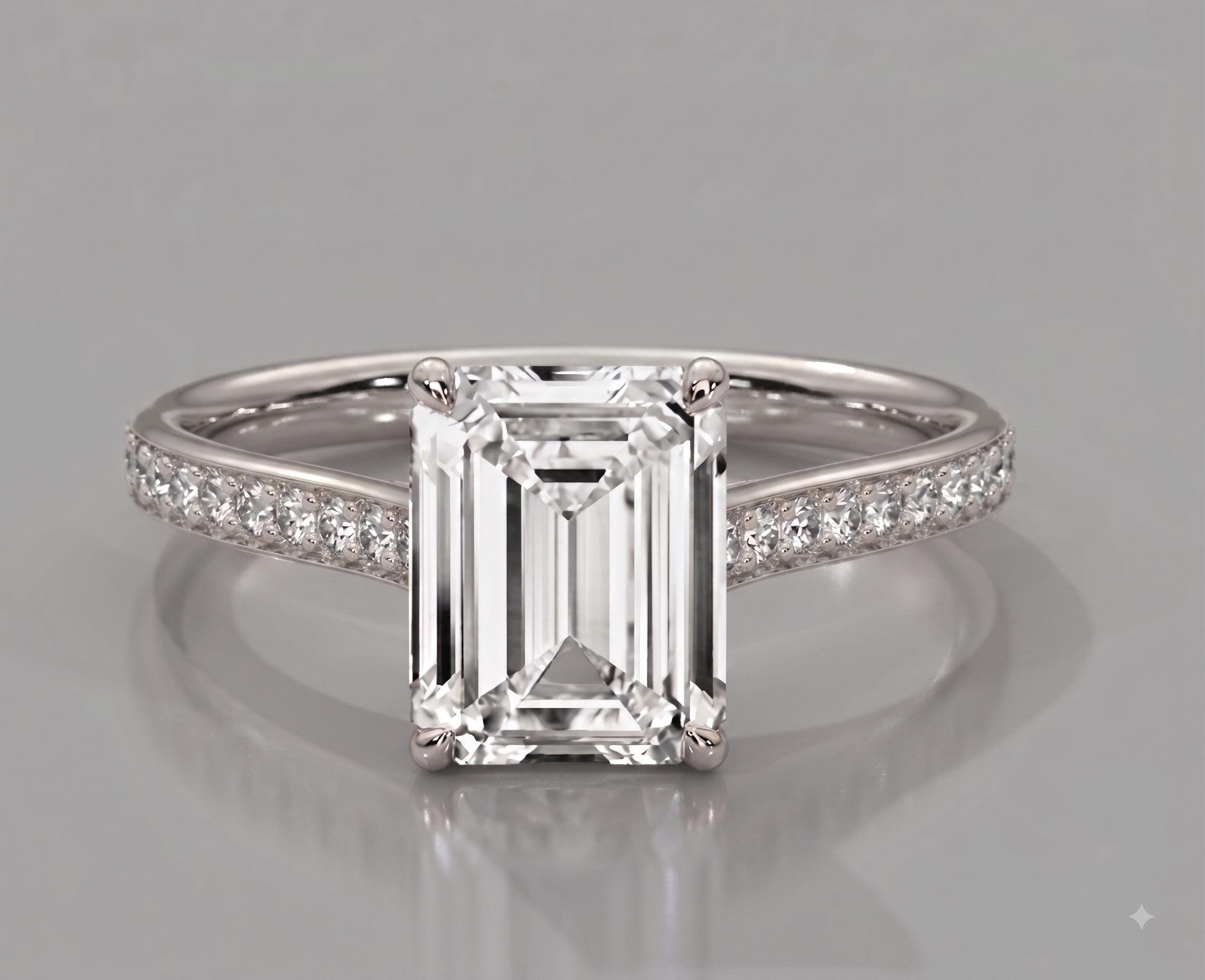 Celestial Emerald Spark Lab Diamond Ring – 2 Carat Solitaire with Pavé Side Band for Women