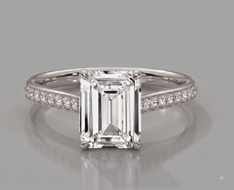 Celestial Emerald Spark Lab Diamond Ring – 2 Carat Solitaire with Pavé Side Band for Women