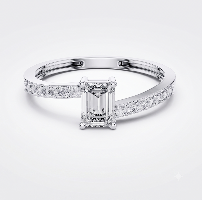 Emerald Shape Lab Diamond Bypass Trendy Ring