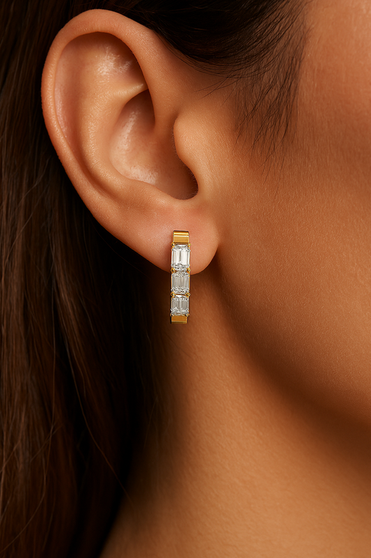 Gold Diamond Embellished Simple Hoop Lab Diamond Earrings