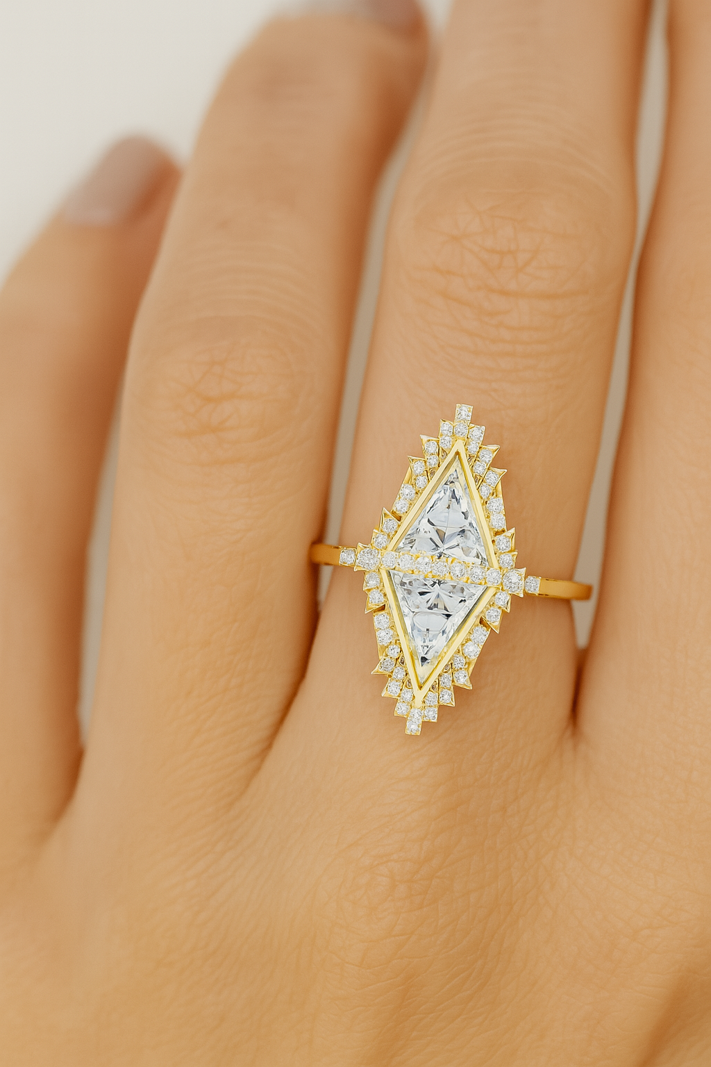 Lozenge Shape Glistening Lab Diamond Ring For Women