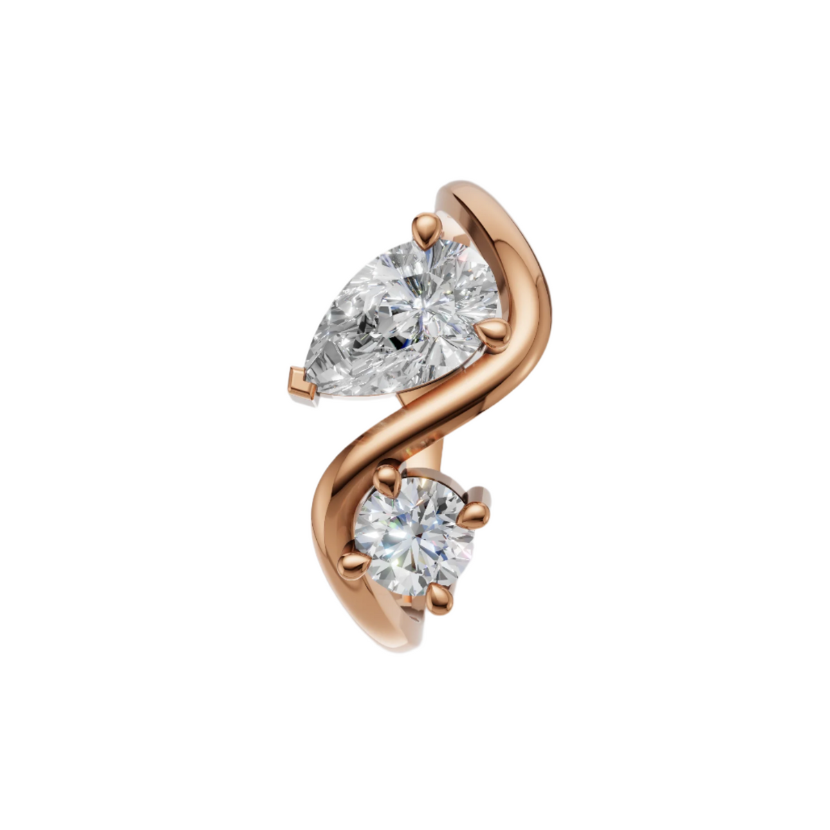 Elegant Twist Toi et Moi Lab Grown Diamond Ring | Pear & Round Cut | Luxury Crossover Design