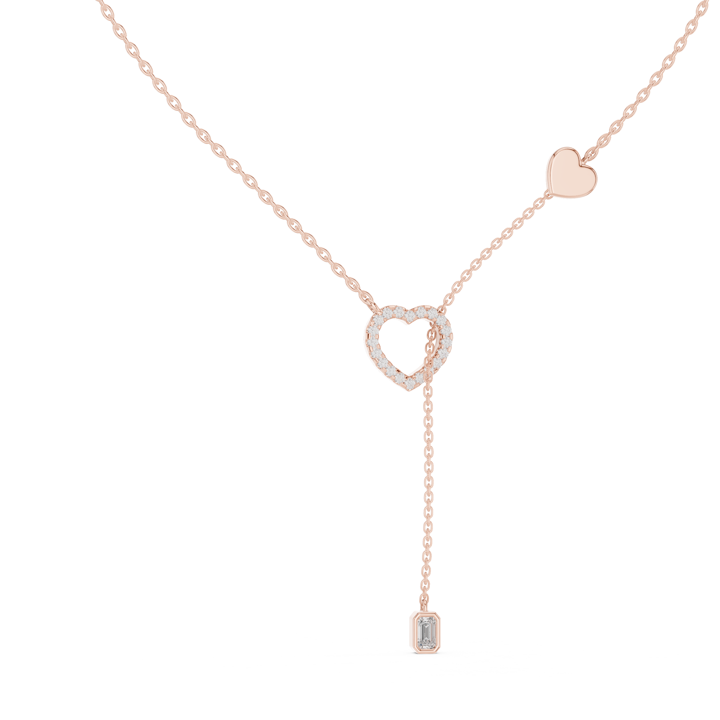 Double Heart Y Necklace with Lab Diamond – Romantic Lariat Chain for Women | Love Pendant for Rich & Classy Gifting