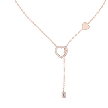 Double Heart Y Necklace with Lab Diamond – Romantic Lariat Chain for Women | Love Pendant for Rich & Classy Gifting