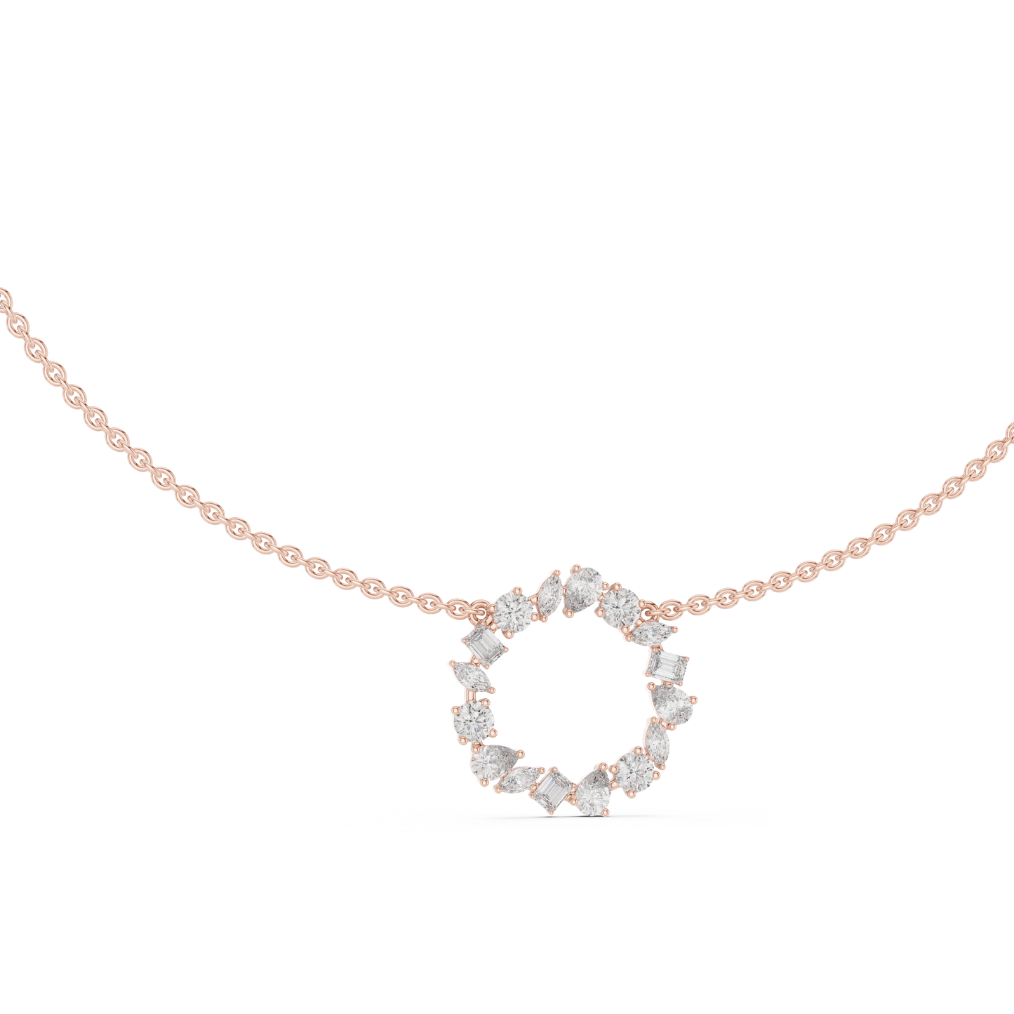 Celestial Circle Necklace with Multi-Shape Lab Grown Diamonds – Luxe Modern Pendant for Women