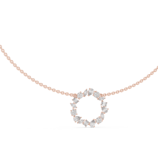 Celestial Circle Necklace with Multi-Shape Lab Grown Diamonds – Luxe Modern Pendant for Women