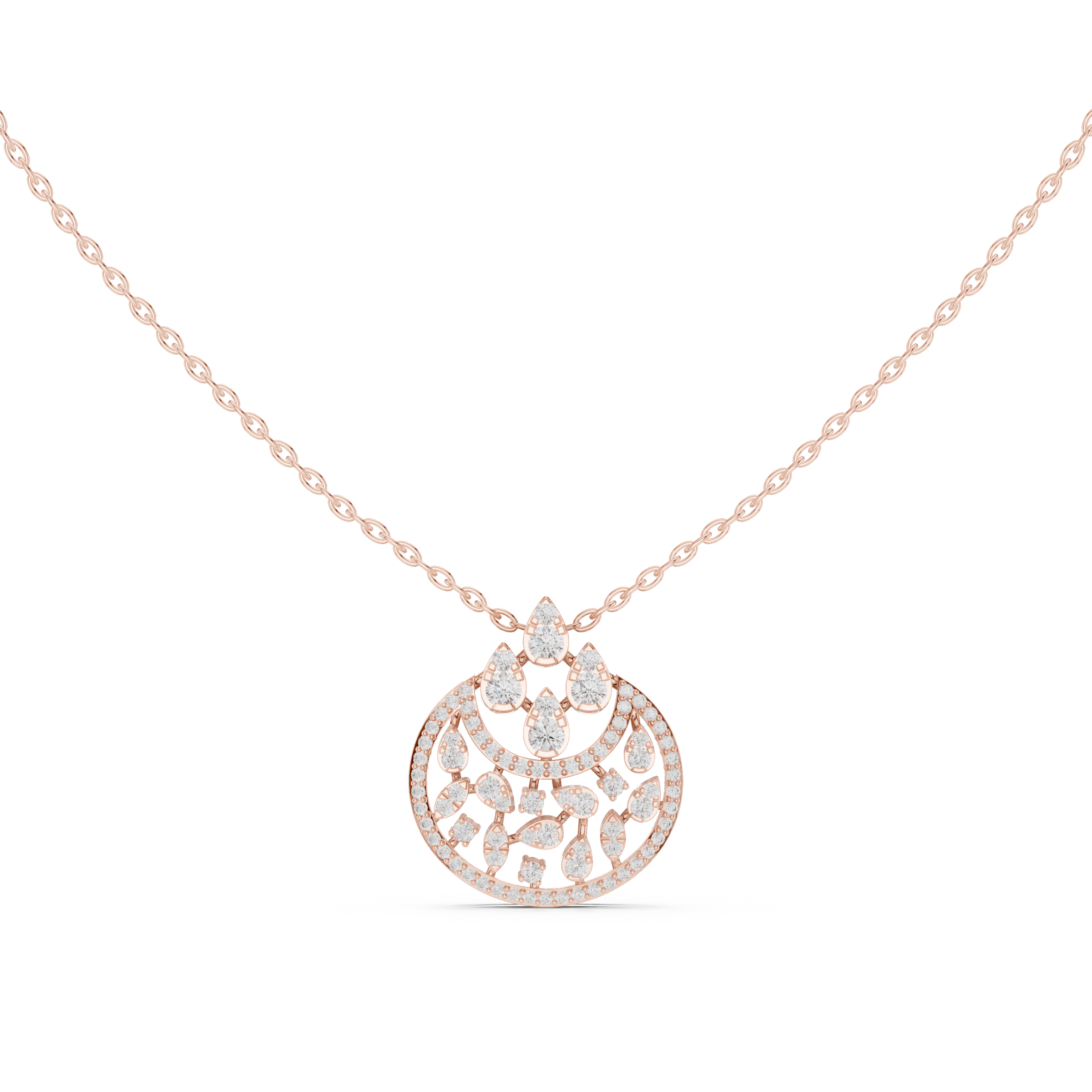 Lunar Awakening – Blooming Lab Diamond Crescent Pendant For Women