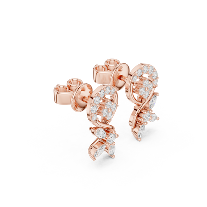 Paisley Leaves Lab Diamonds Stud Earrings