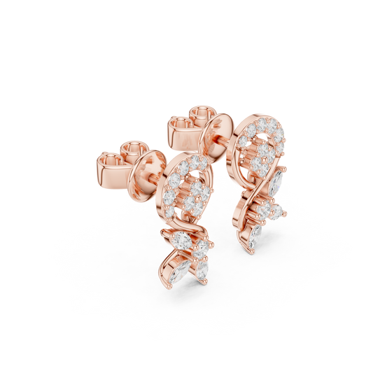 Paisley Leaves Lab Diamonds Stud Earrings