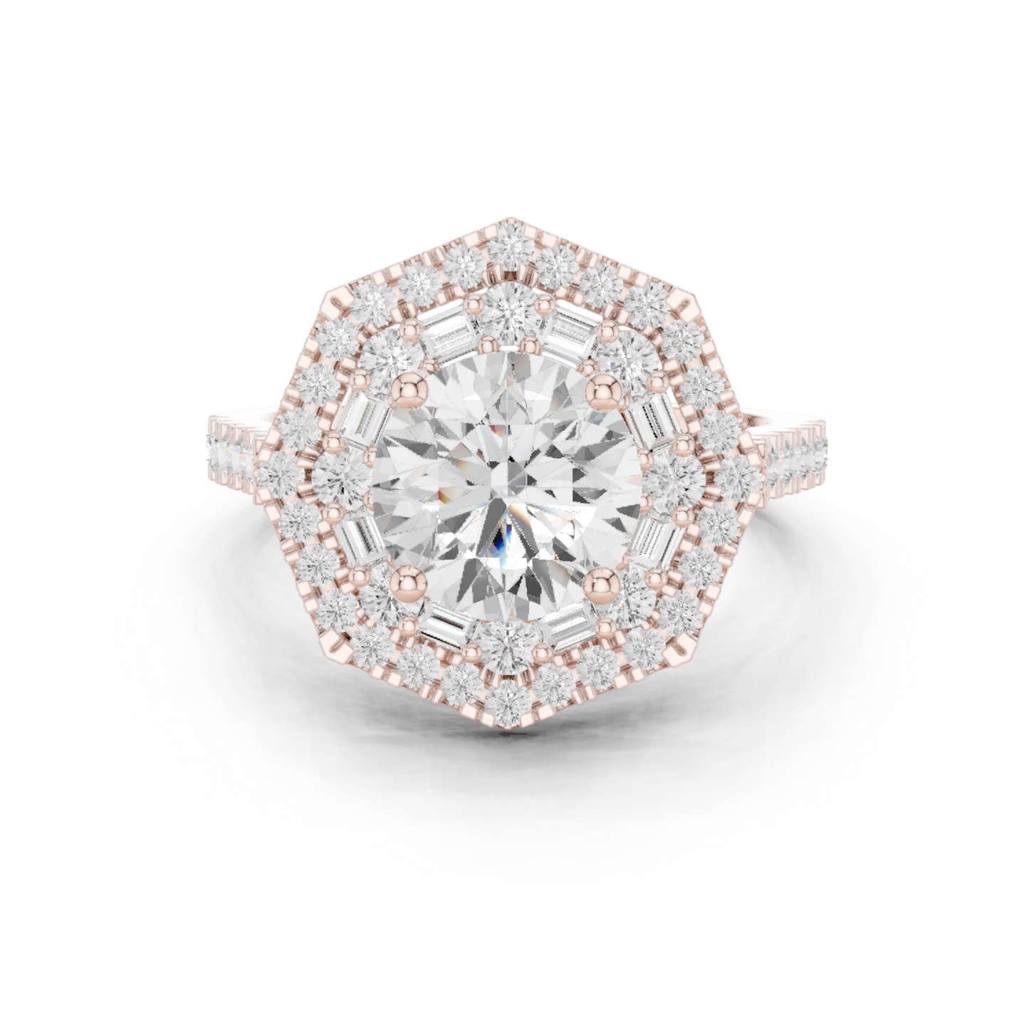1.5 Carat Lab Grown Diamond Hexagon Double Halo Engagement Bridal Ring