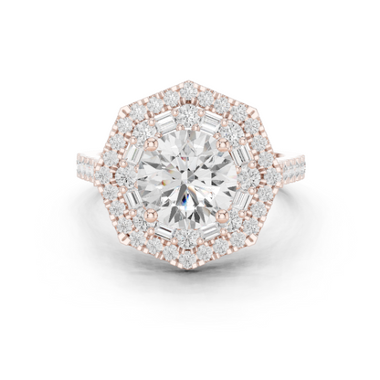 1.5 Carat Lab Grown Diamond Hexagon Double Halo Engagement Bridal Ring