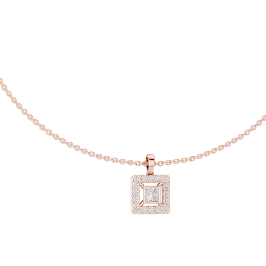 Royal Minimalism Halo Princess Pendant Necklace in Lab Diamonds