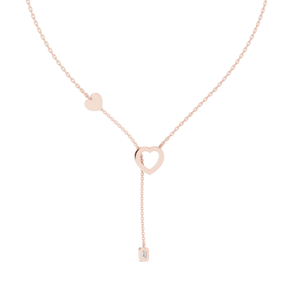 Double Heart Y Necklace with Lab Diamond – Romantic Lariat Chain for Women | Love Pendant for Rich & Classy Gifting