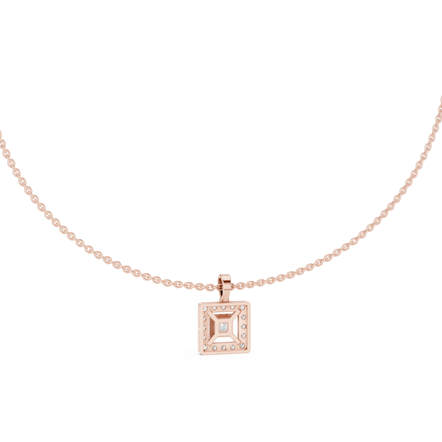 Royal Minimalism Halo Princess Pendant Necklace in Lab Diamonds