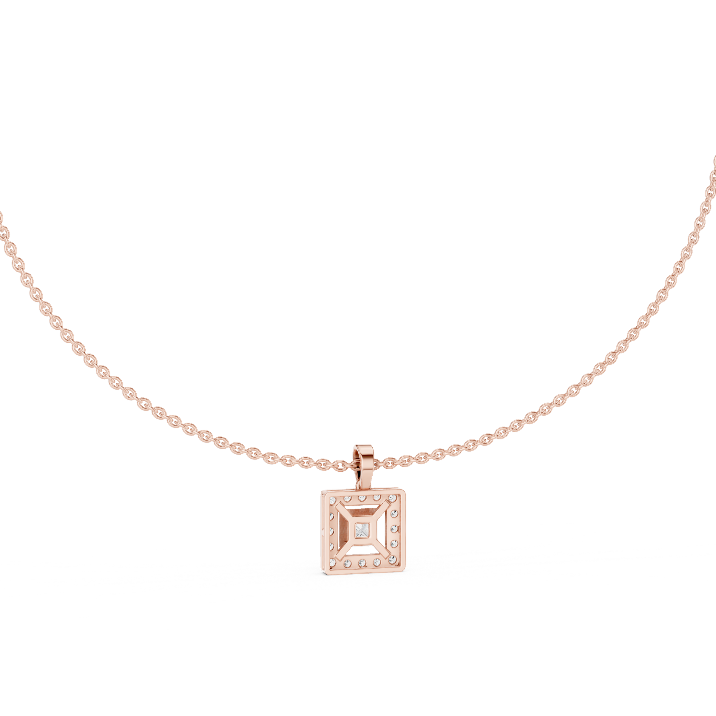Royal Minimalism Halo Princess Pendant Necklace in Lab Diamonds