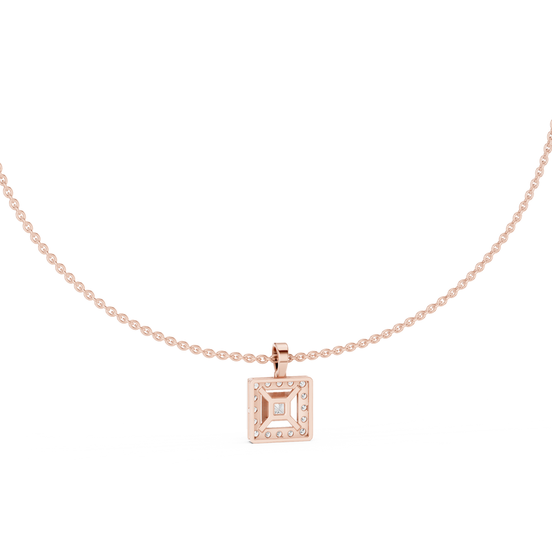 Royal Minimalism Halo Princess Pendant Necklace in Lab Diamonds