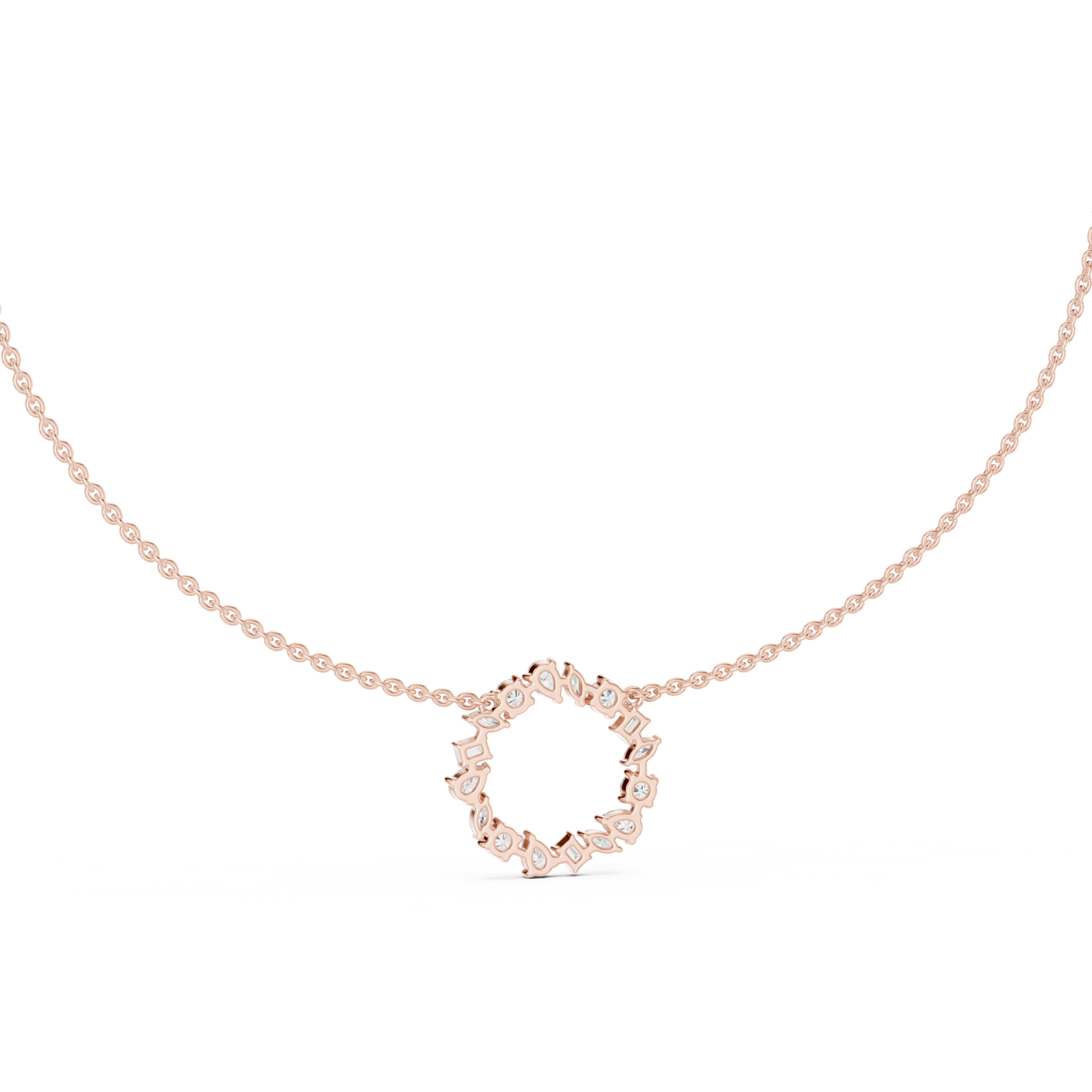 Celestial Circle Necklace with Multi-Shape Lab Grown Diamonds – Luxe Modern Pendant for Women