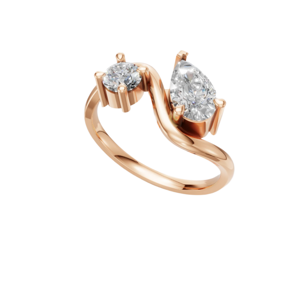 Elegant Twist Toi et Moi Lab Grown Diamond Ring | Pear & Round Cut | Luxury Crossover Design