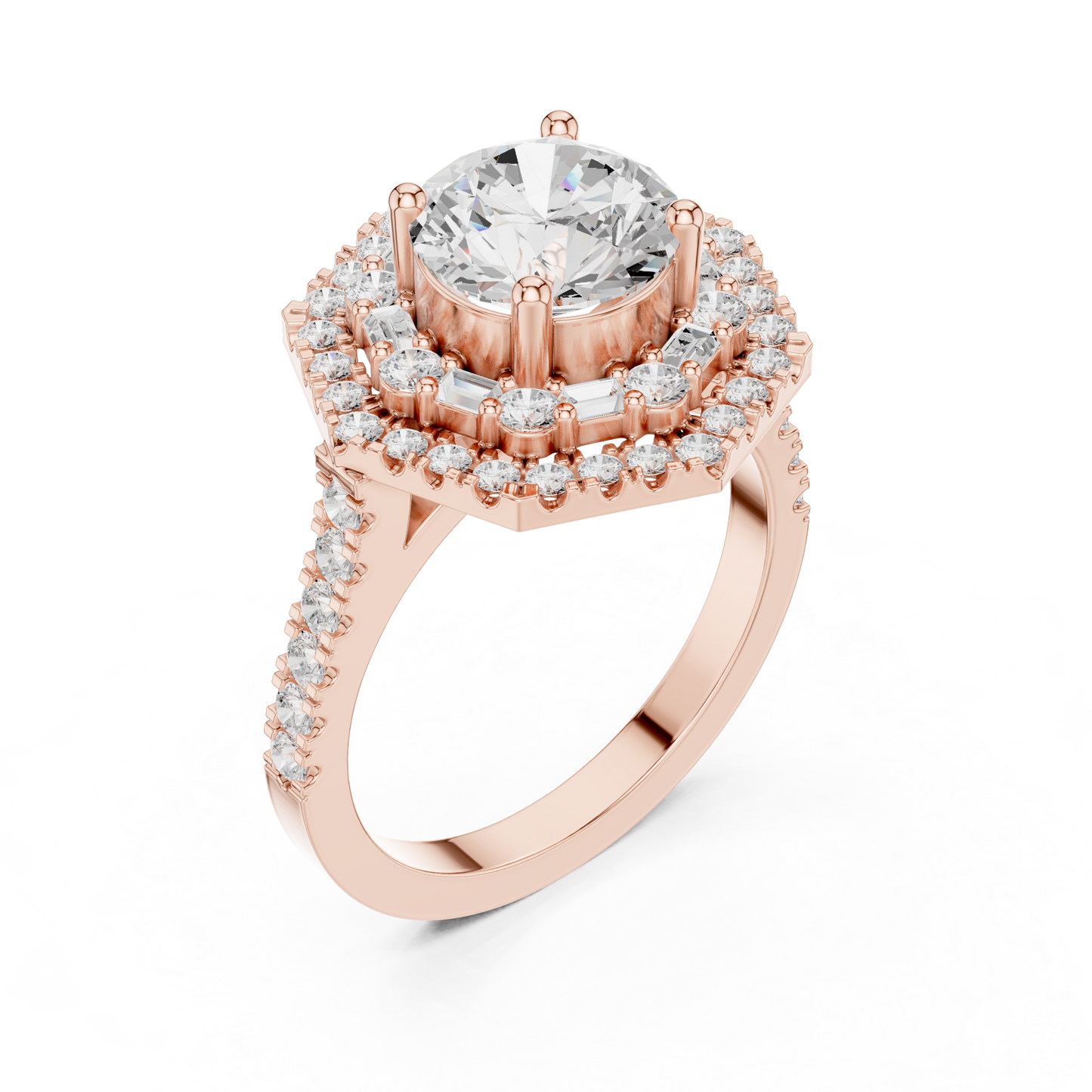 1.5 Carat Lab Grown Diamond Hexagon Double Halo Engagement Bridal Ring